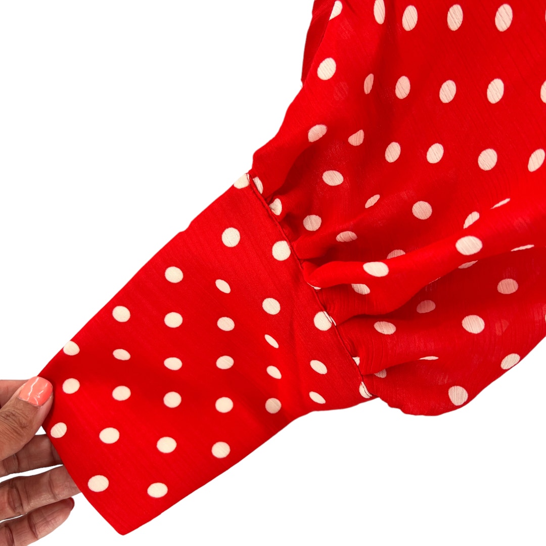 Tularosa Polkadot V Neck Long Sleeve Blouse Top