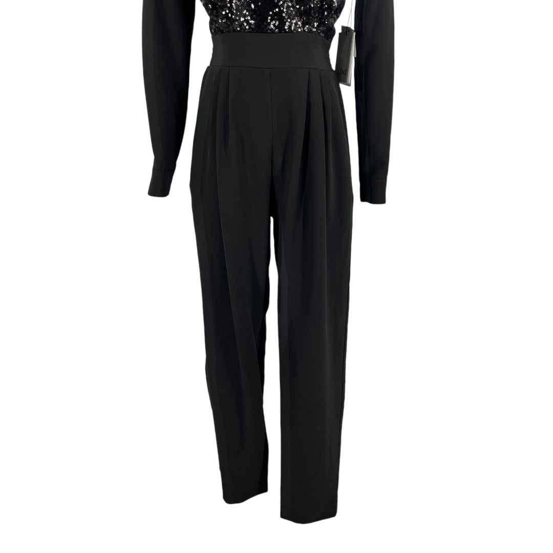 Lini Black Sequin Front V Neck Long Sleeve Jumpsuit