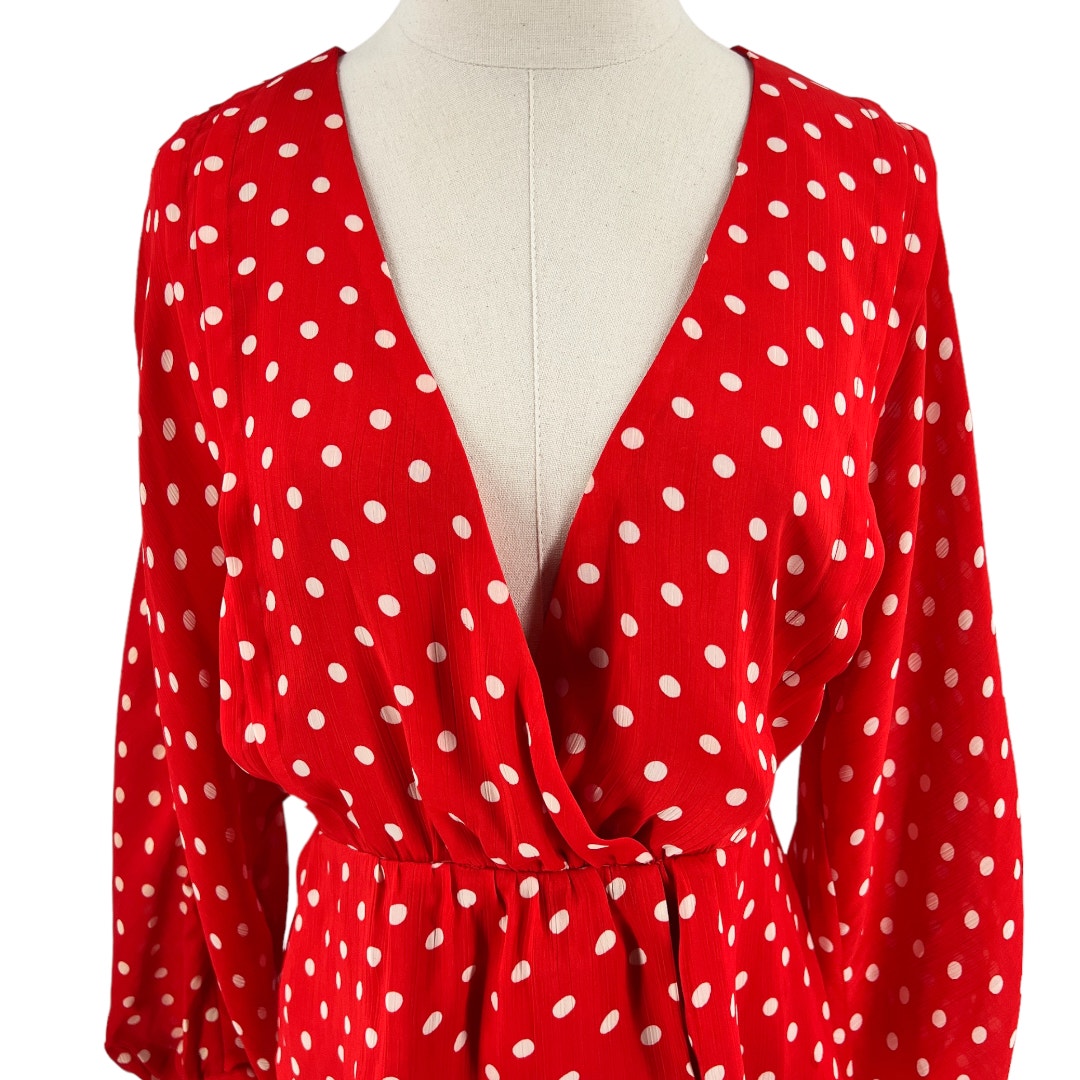 Tularosa Polkadot V Neck Long Sleeve Blouse Top