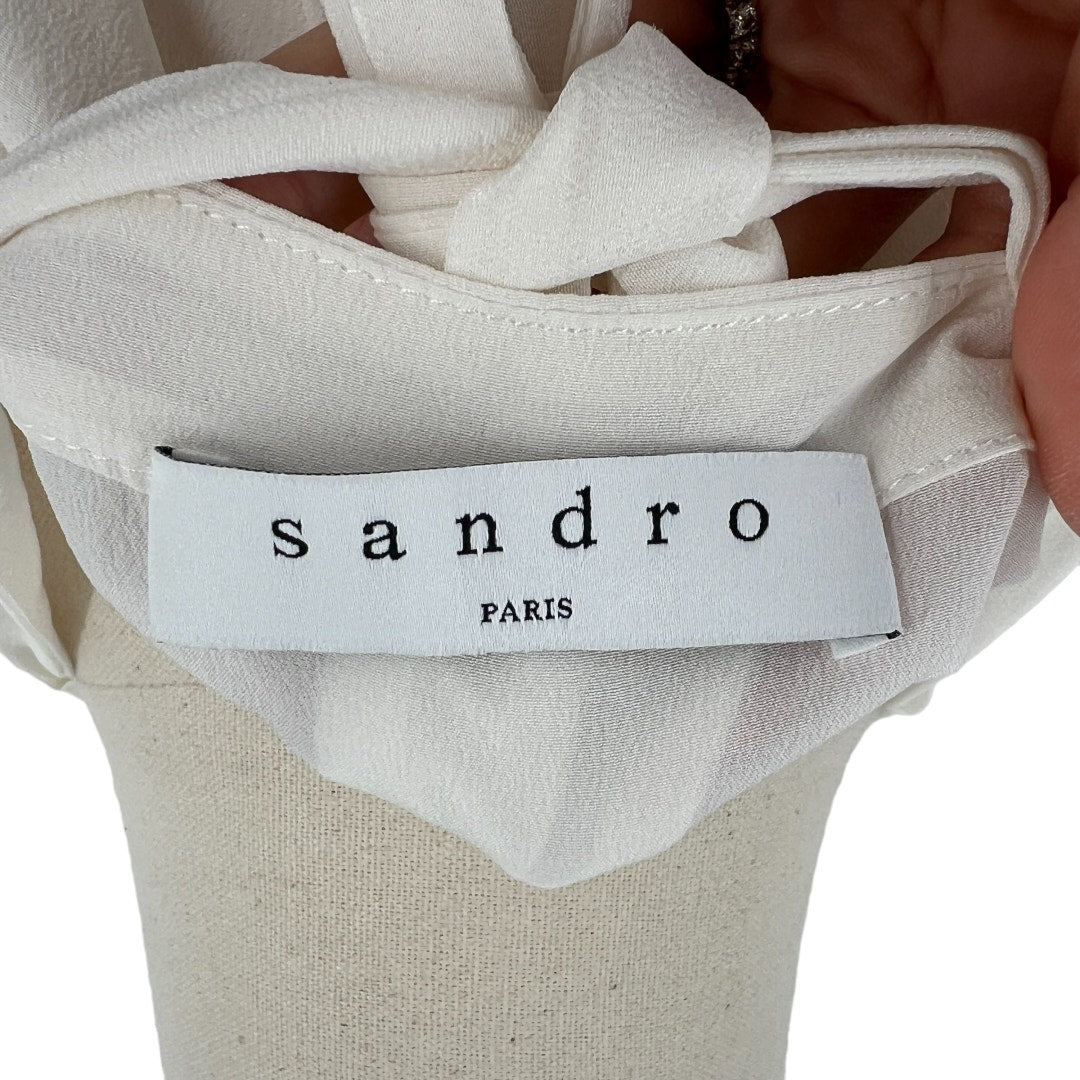 Sandro Silk V Neck Long Sleeve Blouse
