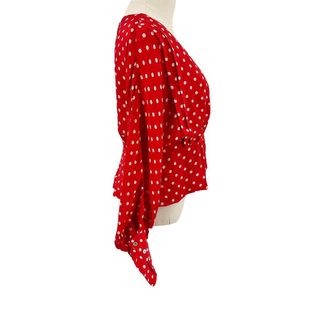 Tularosa Polkadot V Neck Long Sleeve Blouse Top