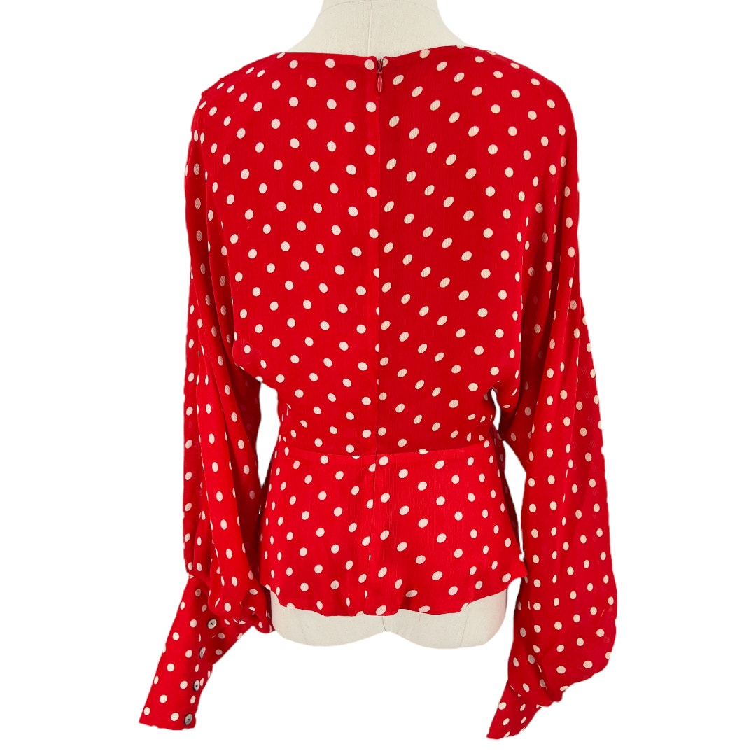 Tularosa Polkadot V Neck Long Sleeve Blouse Top